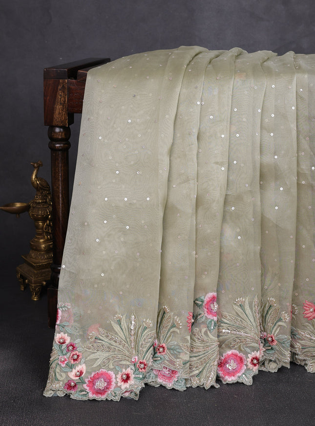 Pastel Green Organza Embroidery Silk Saree