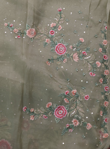 Pastel Green Organza Embroidery Silk Saree