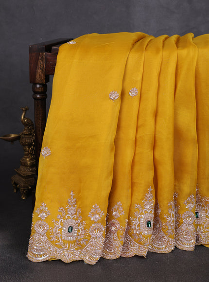 Yellow Organza Embroidery Silk Saree