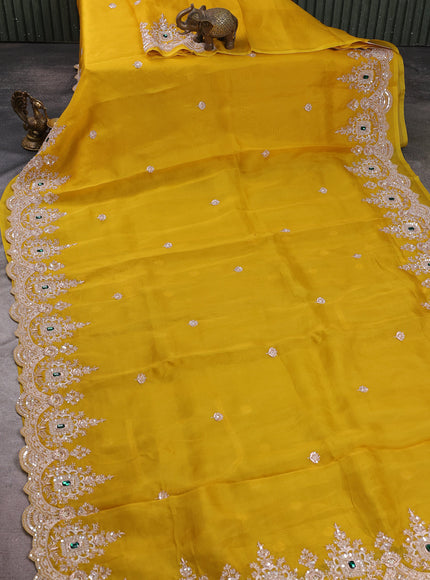 Yellow Organza Embroidery Silk Saree