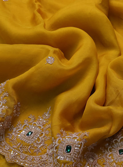 Yellow Organza Embroidery Silk Saree