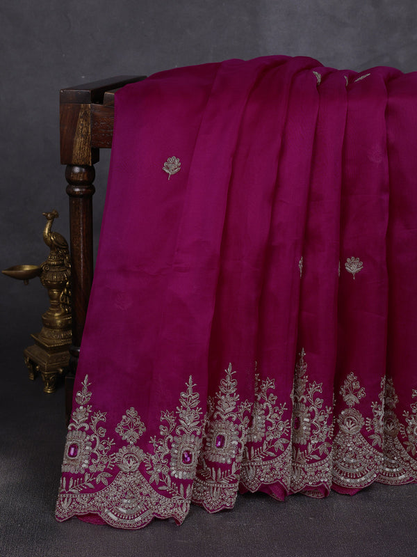 Rani Pink Organza Embroidery Silk Saree