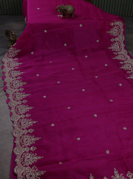 Rani Pink Organza Embroidery Silk Saree