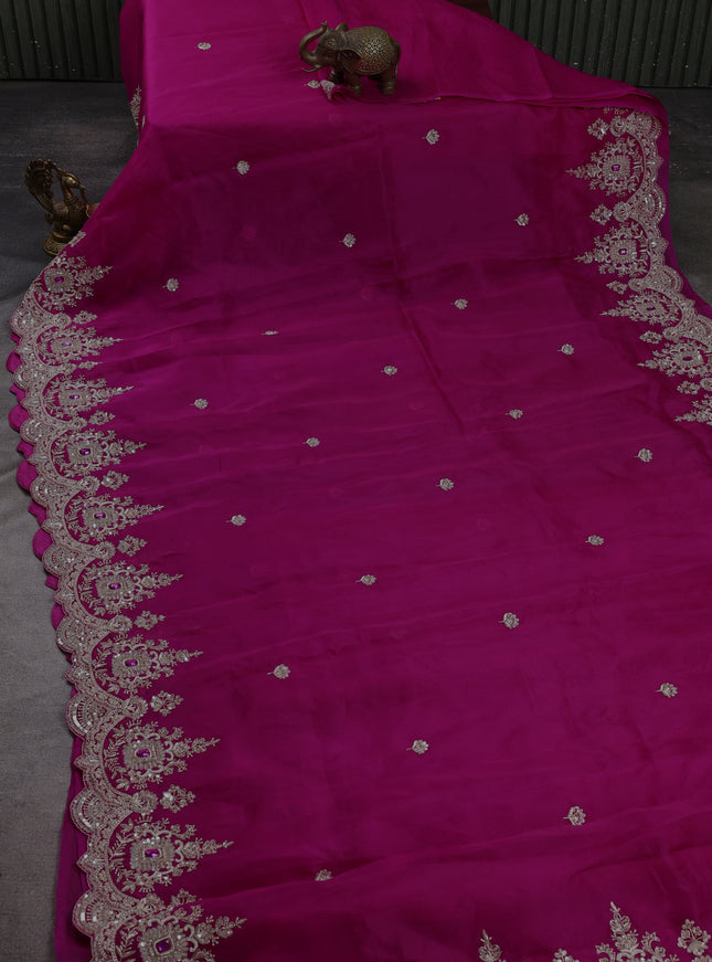 Rani Pink Organza Embroidery Silk Saree