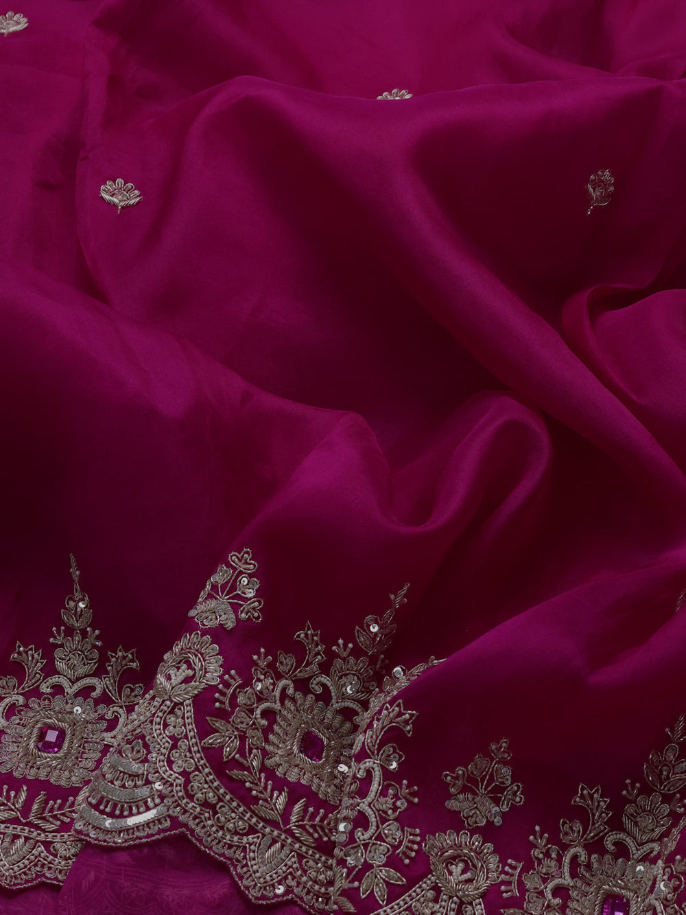 Rani Pink Organza Embroidery Silk Saree