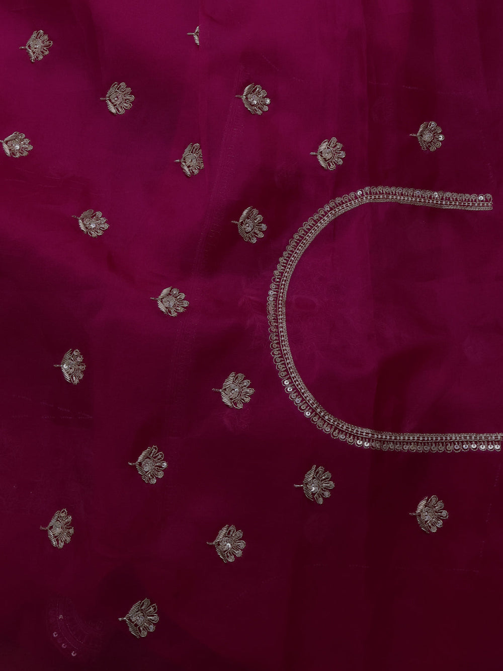 Rani Pink Organza Embroidery Silk Saree