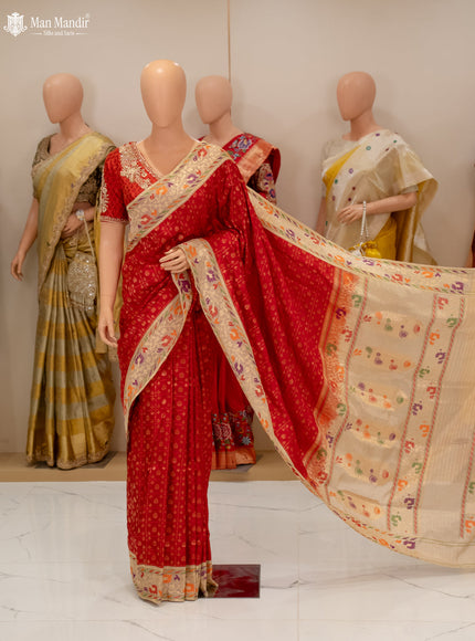 Red - Beige Banarasi Silk Saree