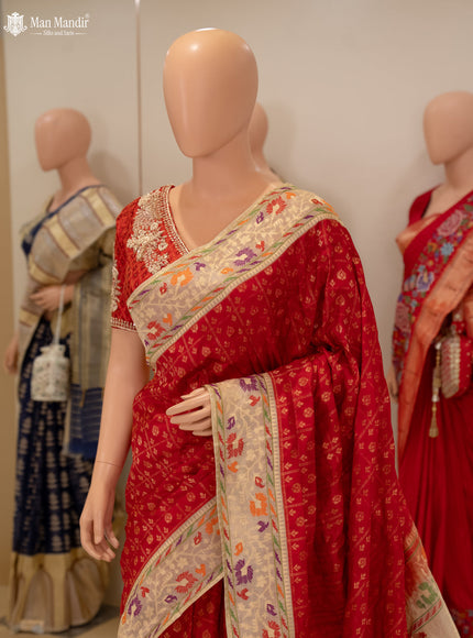 Red - Beige Banarasi Silk Saree