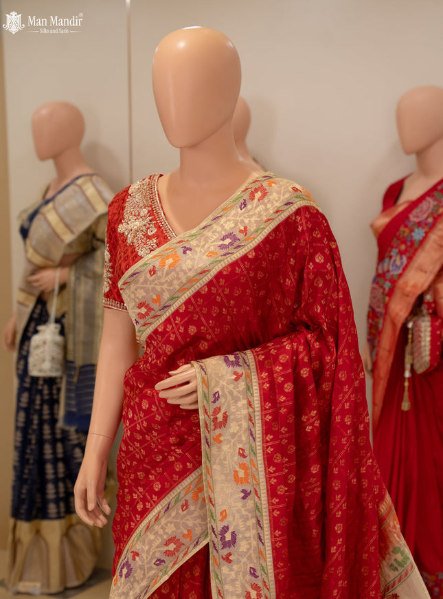 Red - Beige Banarasi Silk Saree