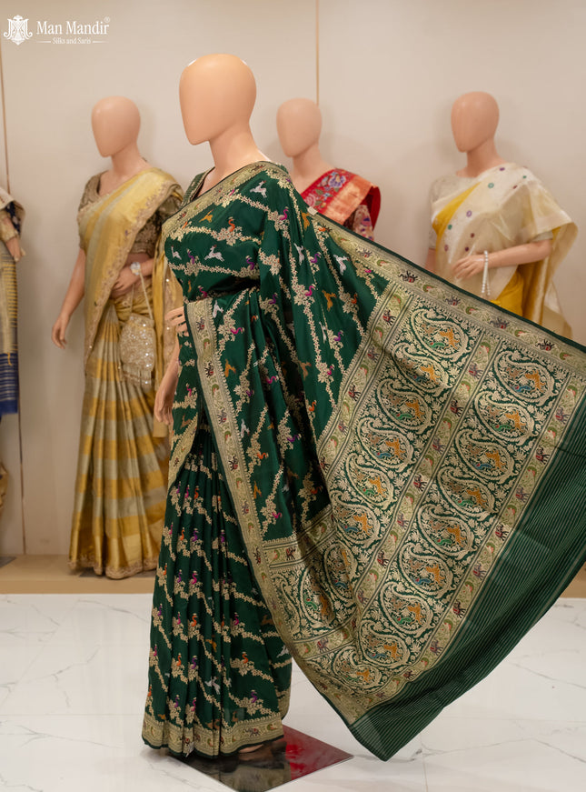 Bottle Green Banarasi Silk Saree