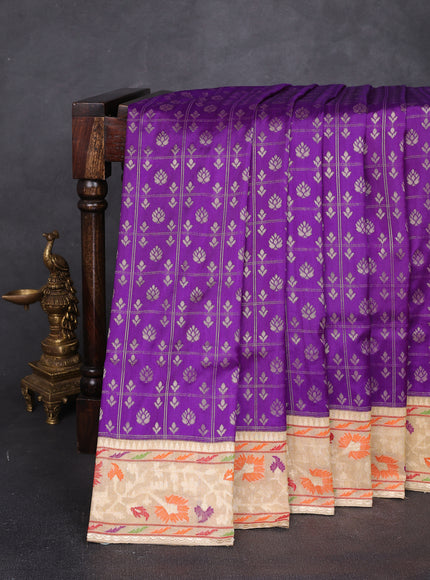 Purple - Beige Banarasi Silk Saree