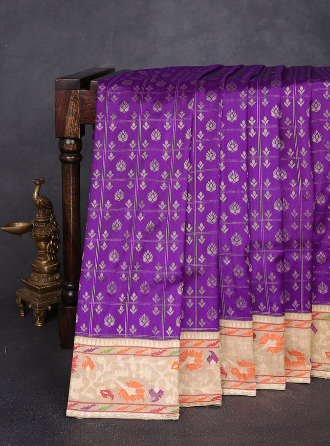 Purple - Beige Banarasi Silk Saree