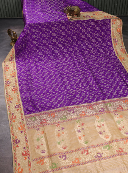 Purple - Beige Banarasi Silk Saree
