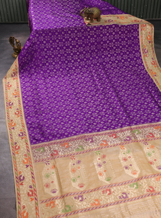 Purple - Beige Banarasi Silk Saree