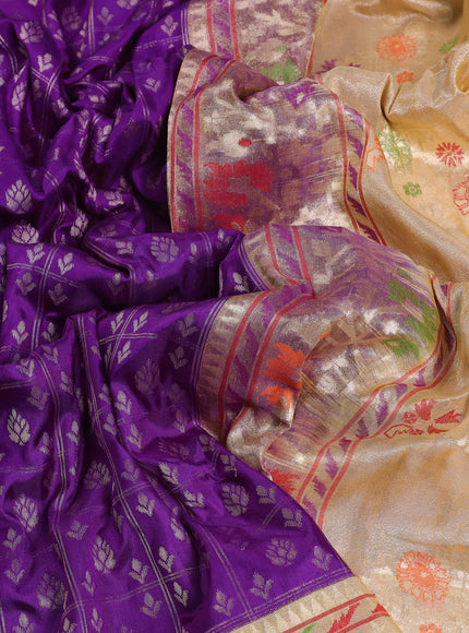 Purple - Beige Banarasi Silk Saree