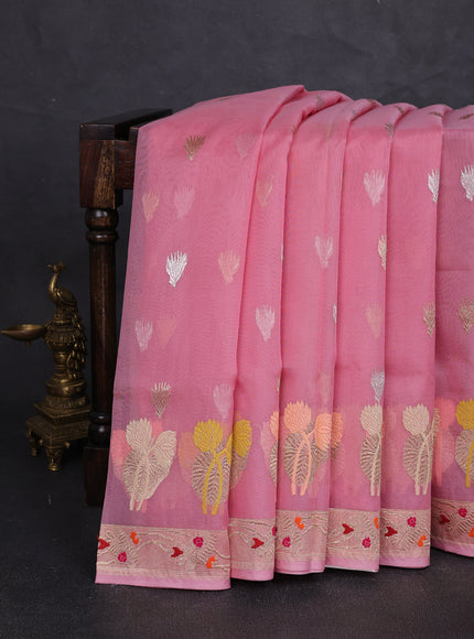 Light Pink Banarasi Kora Silk Saree