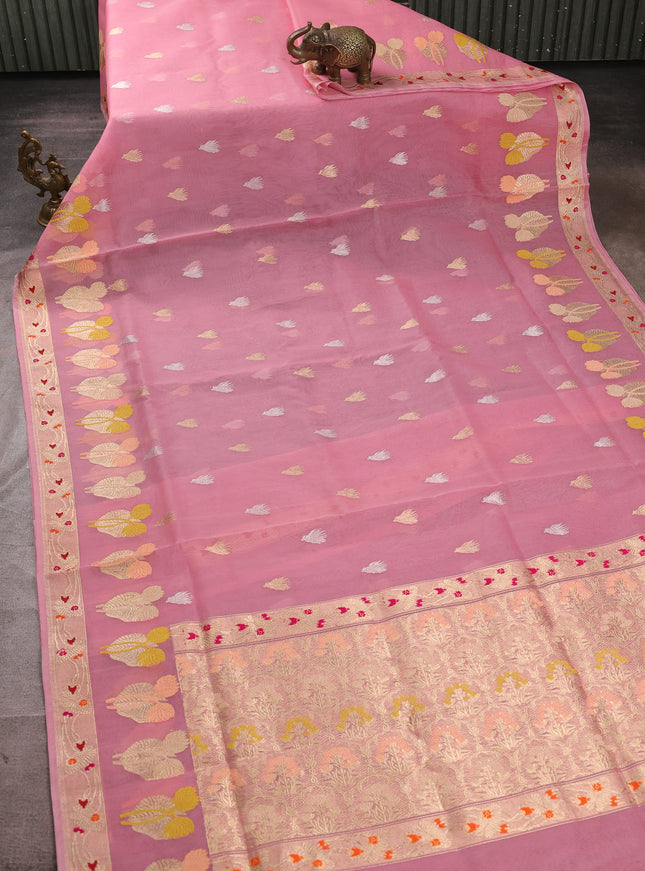 Light Pink Banarasi Kora Silk Saree