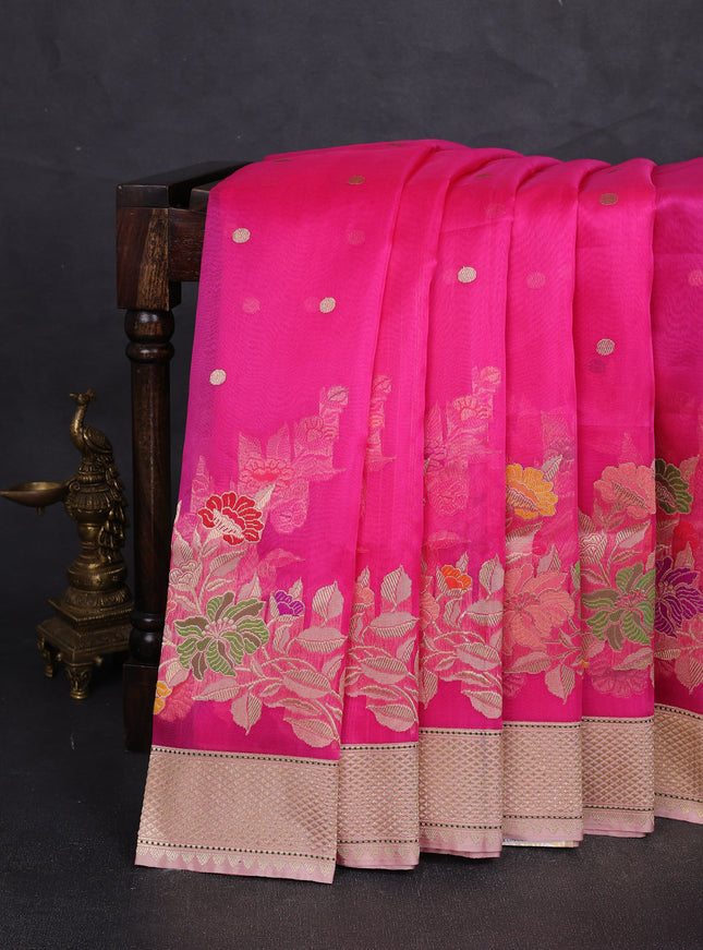 Candy Pink - Peach Banarasi Kora Silk Saree