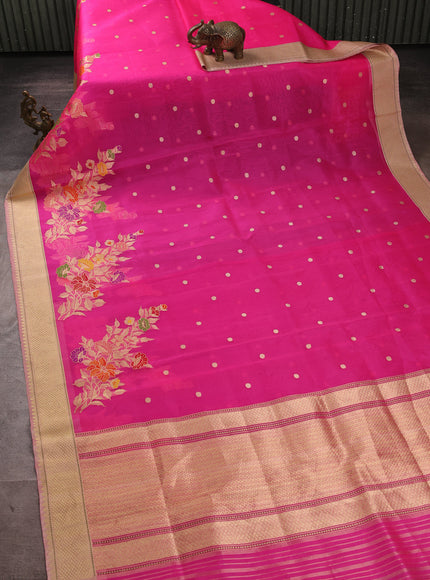 Candy Pink - Peach Banarasi Kora Silk Saree