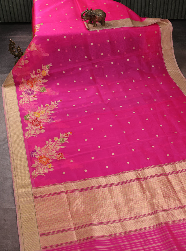 Candy Pink - Peach Banarasi Kora Silk Saree