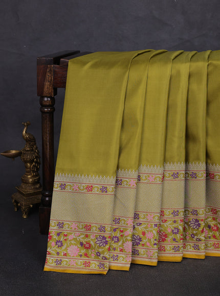 Mehendi Green - Yellow Banarasi Silk Saree