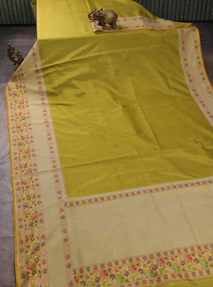 Mehendi Green - Yellow Banarasi Silk Saree