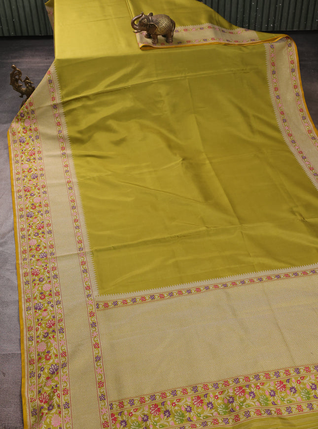 Mehendi Green - Yellow Banarasi Silk Saree