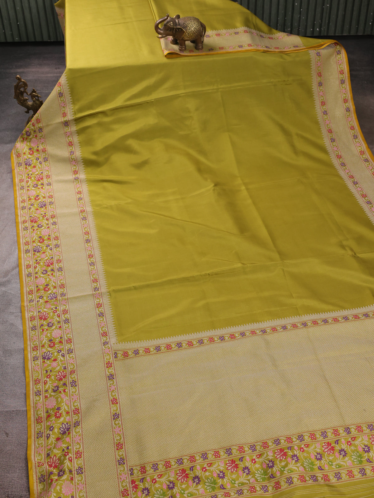 Mehendi Green - Yellow Banarasi Silk Saree