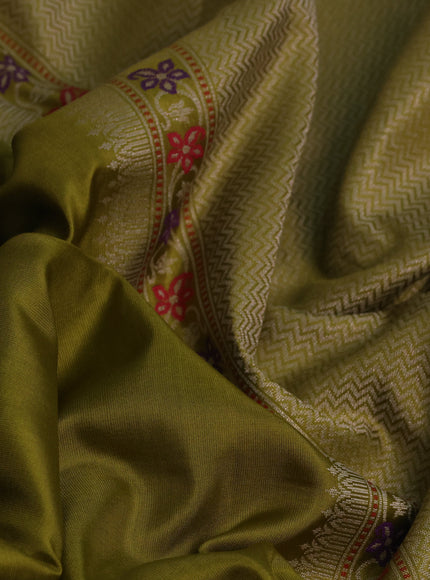 Mehendi Green - Yellow Banarasi Silk Saree