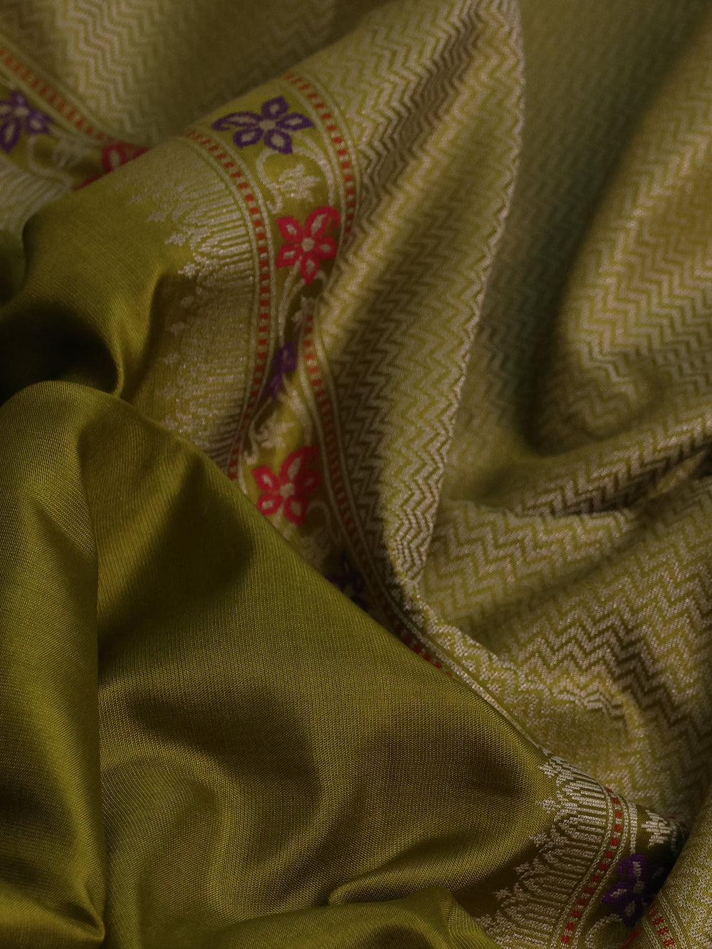 Mehendi Green - Yellow Banarasi Silk Saree