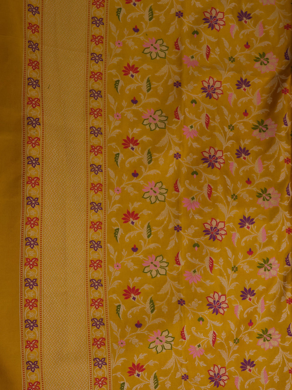 Mehendi Green - Yellow Banarasi Silk Saree