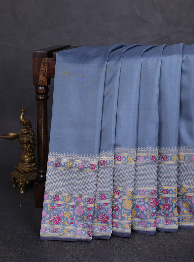 Grey - Navy Blue Banarasi Silk Saree