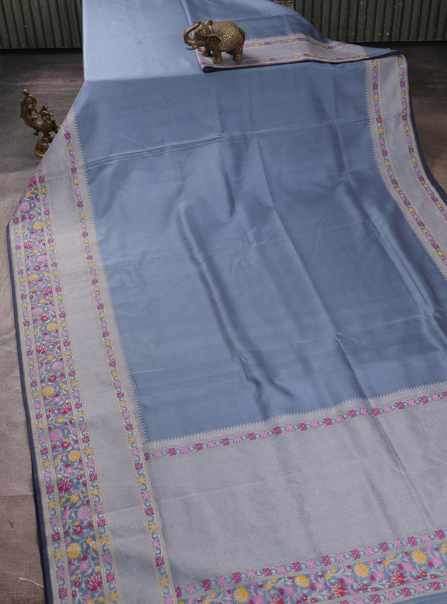 Grey - Navy Blue Banarasi Silk Saree