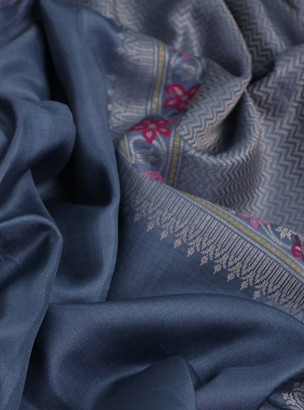 Grey - Navy Blue Banarasi Silk Saree