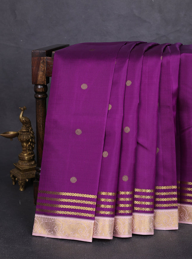Purple - Peach Pure Kanchipuram Silk Saree