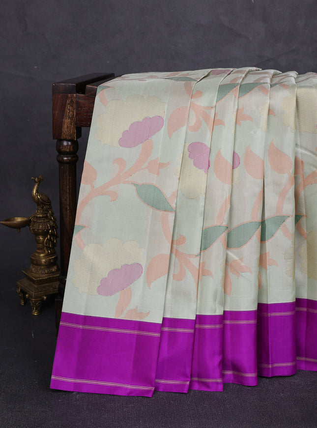 Pista Green - Purple Pure Kanchipuram Silk Saree