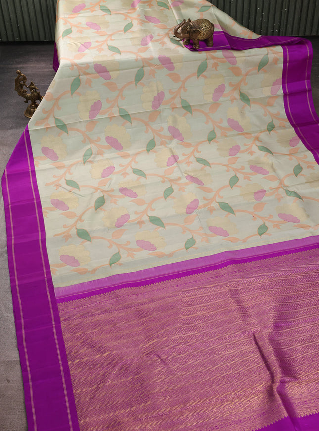 Pista Green - Purple Pure Kanchipuram Silk Saree