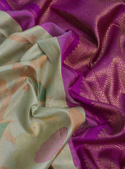 Pista Green - Purple Pure Kanchipuram Silk Saree