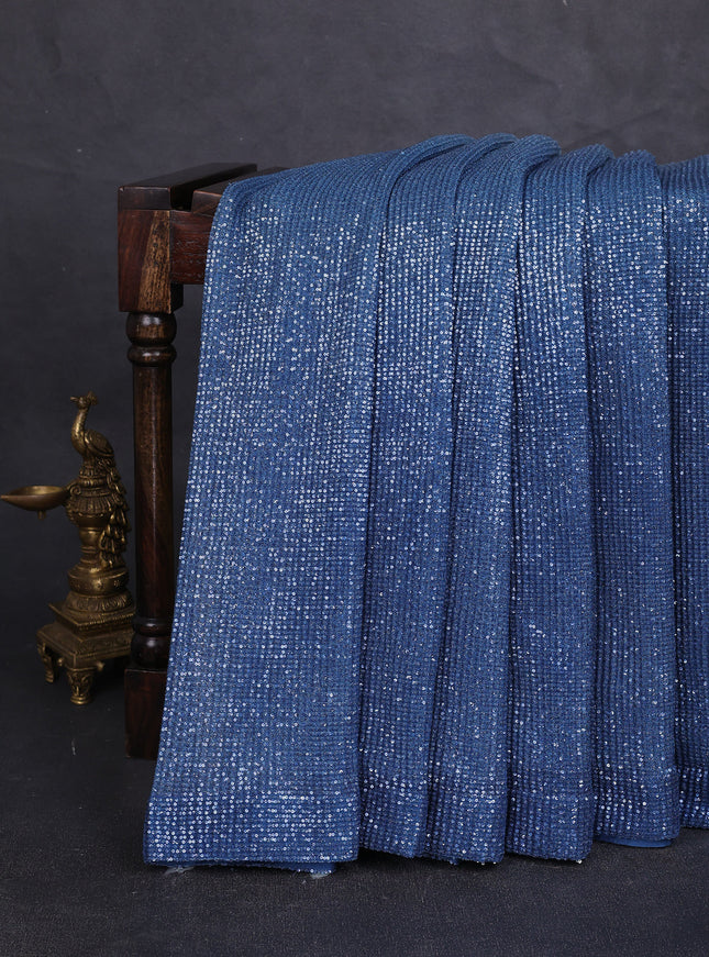 Blue Shade Net Sequin Embroidery Saree With Readymade Blouse