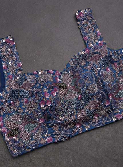Blue Shade Net Sequin Embroidery Saree With Readymade Blouse
