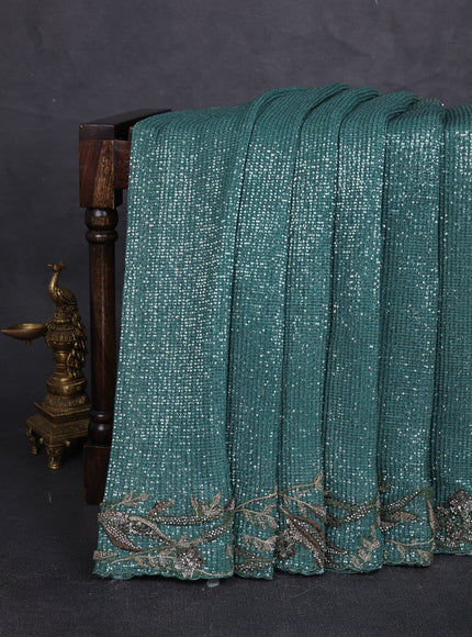 Beige - Green Net Sequin Embroidery Saree With Readymade Blouse