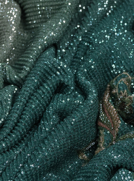 Beige - Green Net Sequin Embroidery Saree With Readymade Blouse