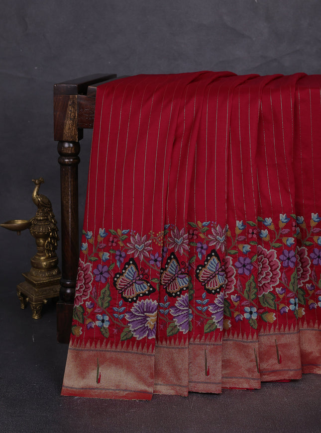 Red Paithani Silk Embroidery Saree