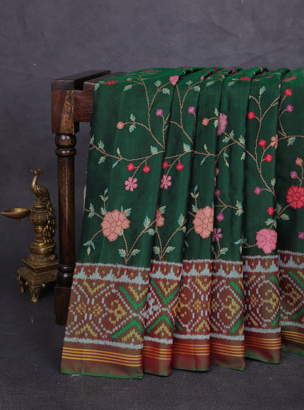 Bottle Green - Maroon Embroidery Patola Silk Saree