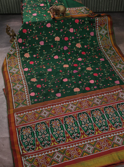 Bottle Green - Maroon Embroidery Patola Silk Saree