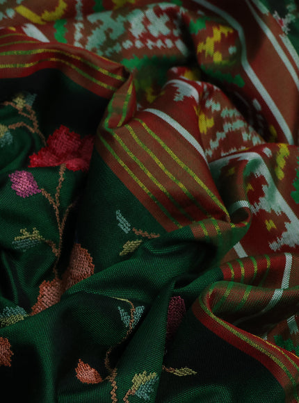 Bottle Green - Maroon Embroidery Patola Silk Saree