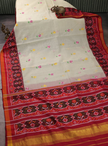 Mild Pista Green - Maroon Muslin Kora Silk Saree