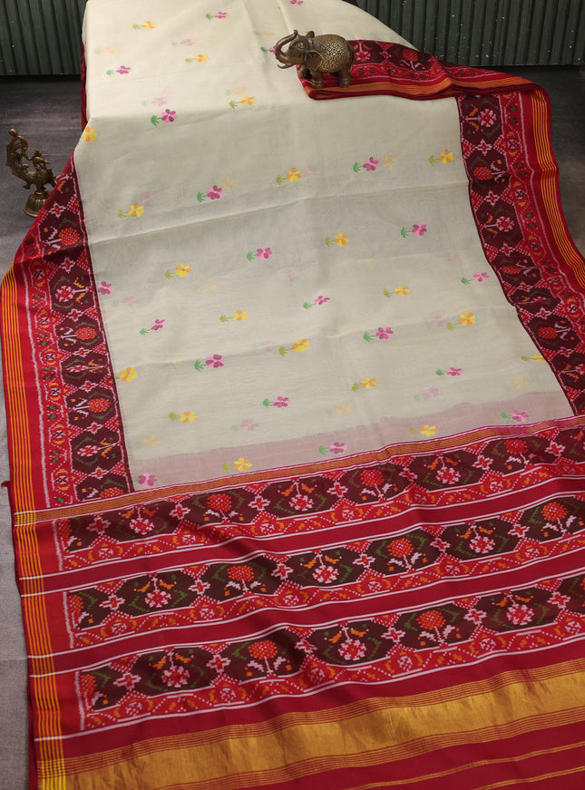 Mild Pista Green - Maroon Muslin Kora Silk Saree