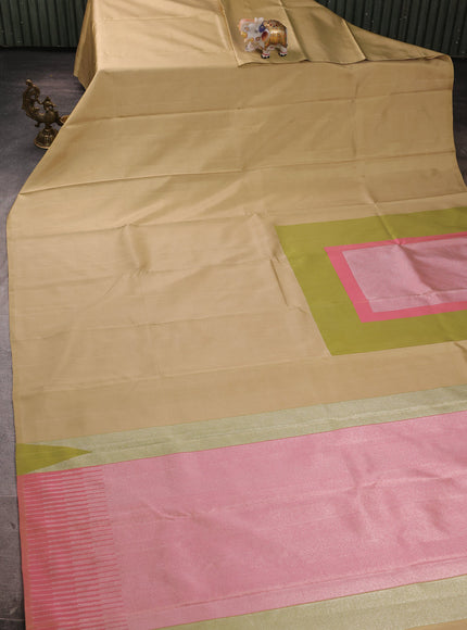 Beige- Pink Pure Kanchipuram Silk Saree