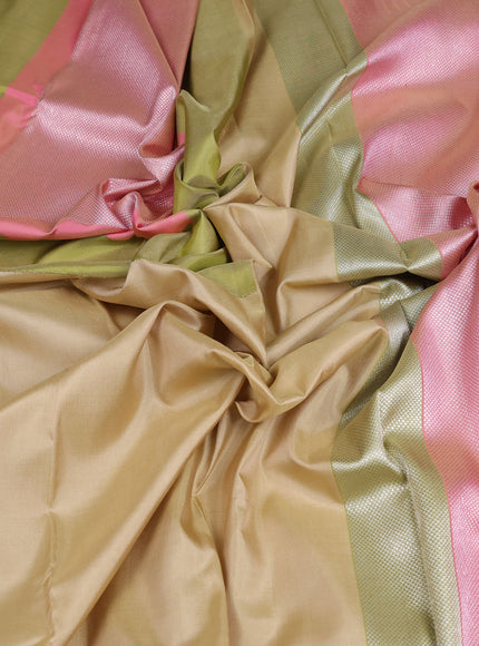 Beige- Pink Pure Kanchipuram Silk Saree